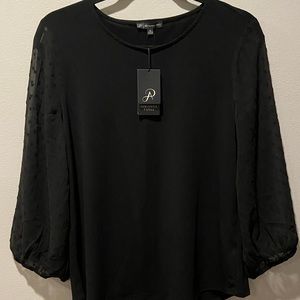 Adrianna Papell Chiffon Black Blouse Top Summer VINTAGE